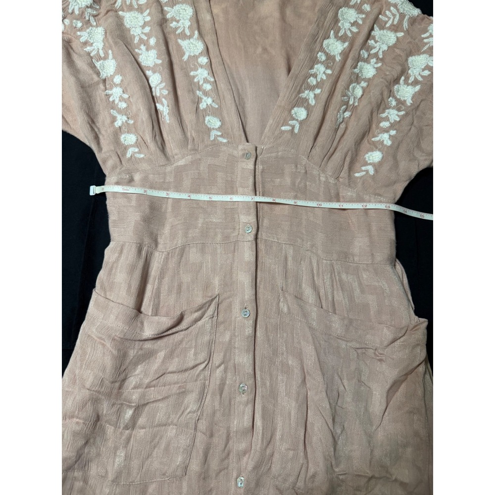 Free People Dusty Rose Embroidered Boho Midi Dress Button Front Pink Womens - Picture 6 of 8